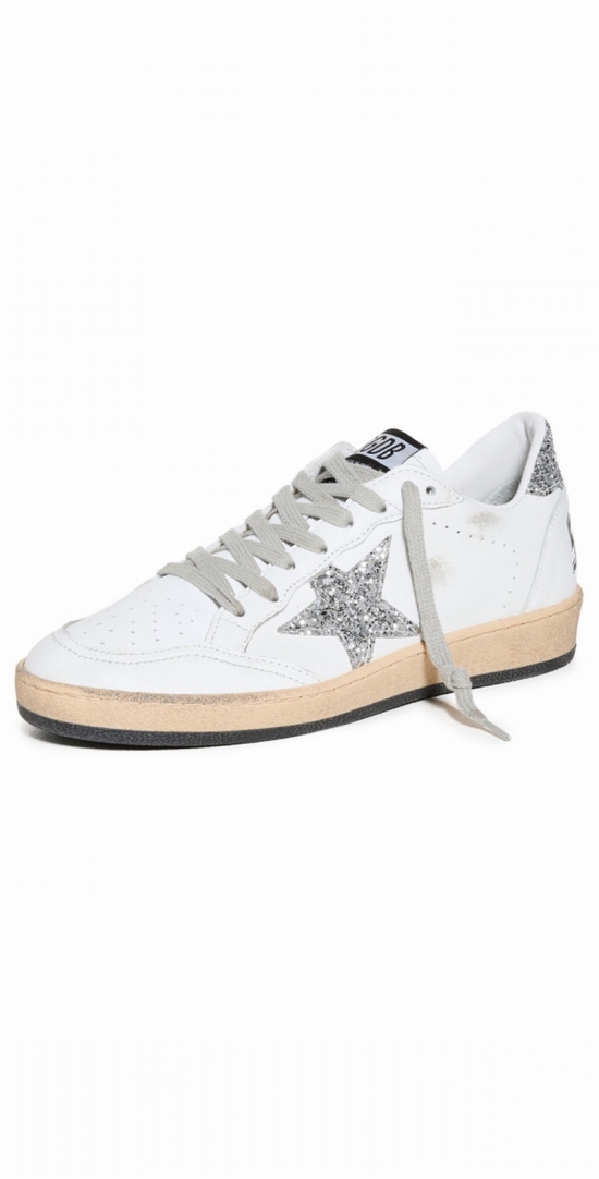 Ball Star Nappa Upper And Spur Glitter Sneakers In White/silver