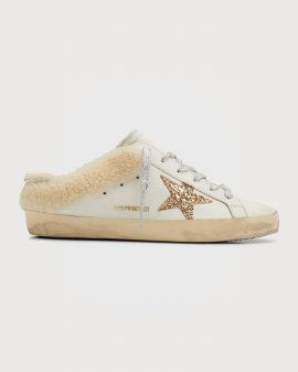 Sabot Leather Glitter Star Slide Sneakers In White