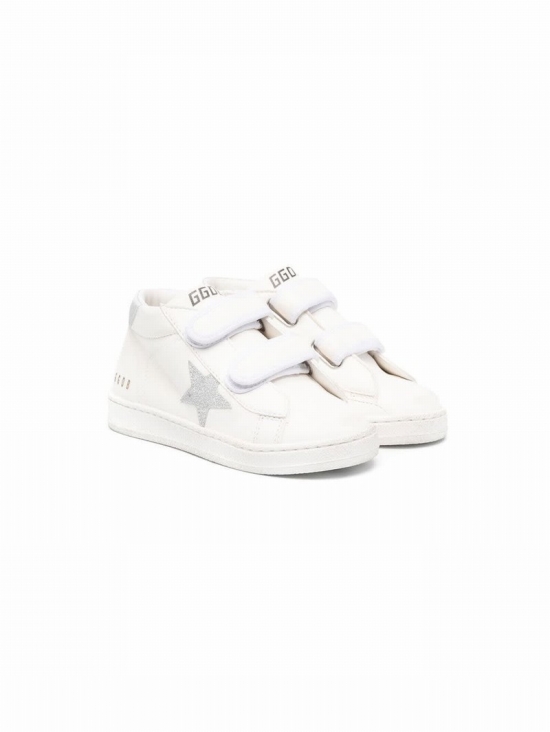 Kids' White Leather Sneakers In Bianco+argento