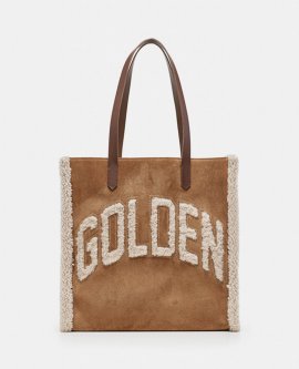 Shearling Logo Tote Bag In Brown