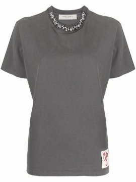 Crystal Embellishment Collar T-shirt - Atterley In Grey