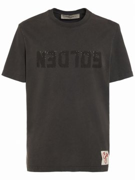 Golden M S Regular T Shirt Distressed Cotton Jersey With Logo In Anthracite