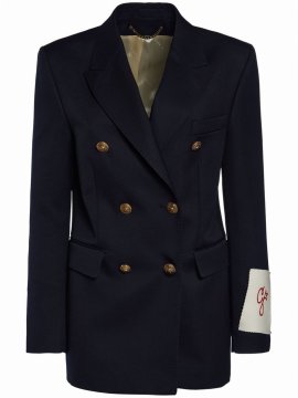 Golden Wool Double Breasted Blazer In Dark Blue