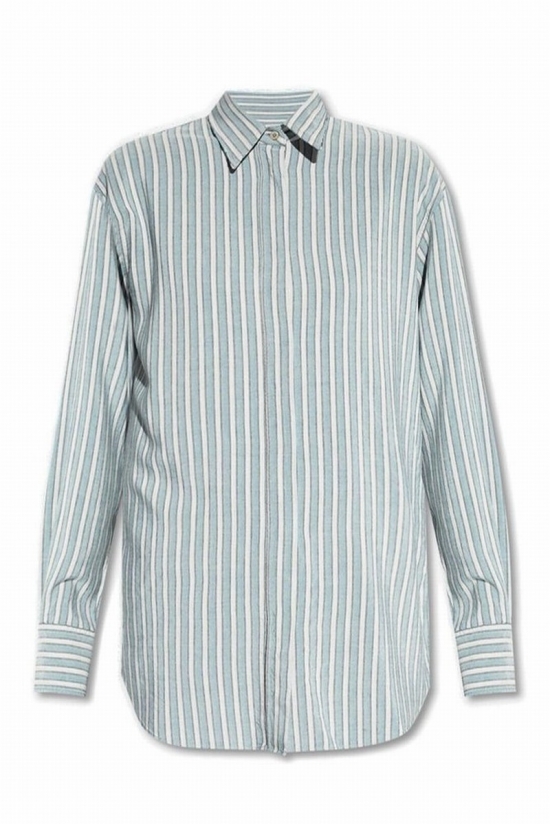 Deluxe Brand Striped Button In Gnawed Blue