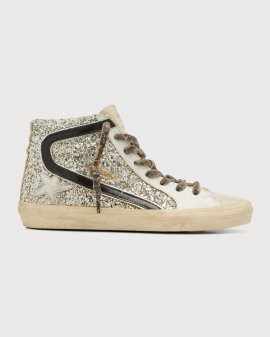 Slide Glitter High-top Sneakers In Platinum