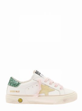 Kids Girls Super Star Sneakers With Glitter Heel In White