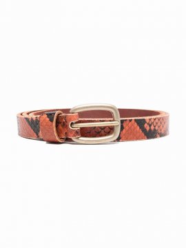 Python-print Leather Belt In Brown