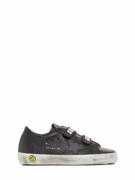 Kids' Old School Leather Strap Sneakers In Black