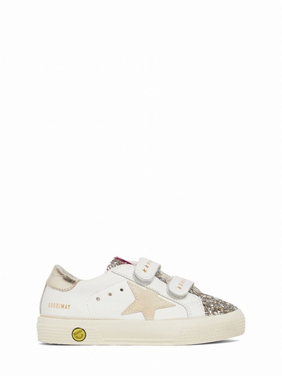 Kids' May School Leather Strap Sneakers In White