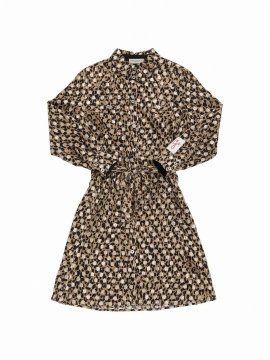 Kids' Printed Viscose Twill Shirt Dress In Brown