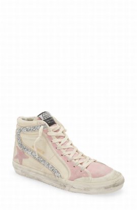 Slide High Top Sneaker In Canvas/ Pink/ Silver Glitter