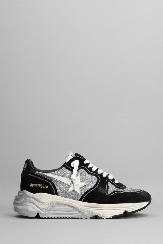 Running Sneakers In Black Suede And Fabric