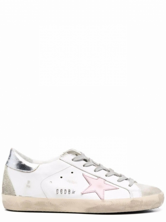 White Super-star Low Top Sneakers With Pink Star