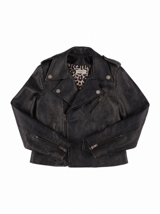 Kids' Leather Biker Jacket In Black