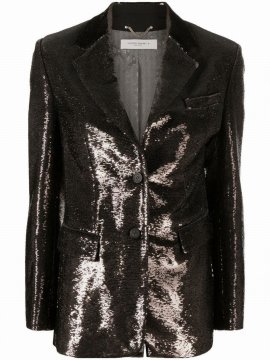 Sequin Embellished Single-breasted Blazer In Grey