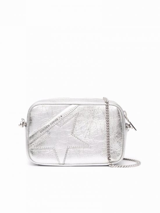 Mini Star Bag Wrinkled Laminated Leather Body And Star In Silver