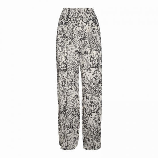 White And Black Viscose Trousers In Bone White/black