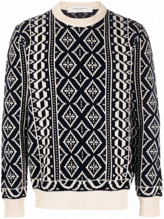 Patterned-intarsia Knit Jumper In Blue