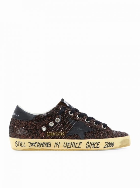 Super-star Glitter Upper Suede Tongue Leather Star And Heel Signature Foxing In Coffee Brown Chocolate Brown Black