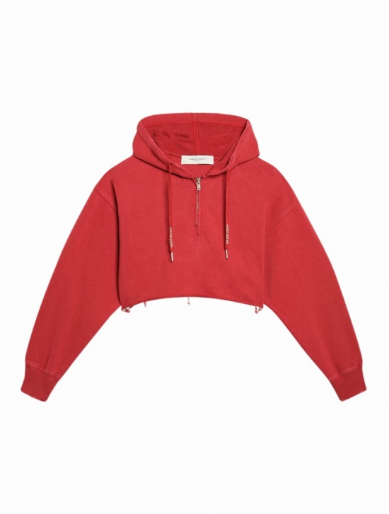 Journey W`s Zipped W`s Hoodie Cropped Cotton Fleece Golden 78 In Tango Red