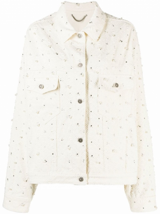 Crystal-embellished Denim Jacket In Nude