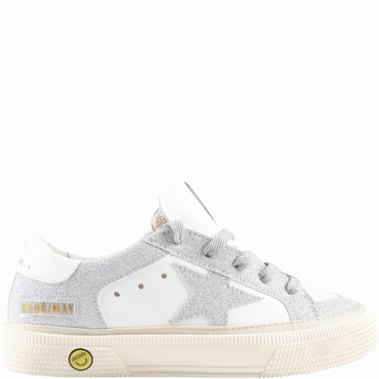 Kids' White Sneakers For Girl With Silver Star