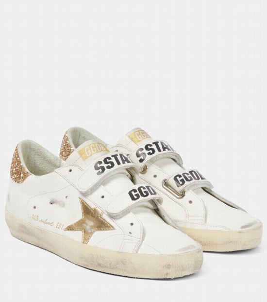 20mm Old School Leather Sneakers In White,gold