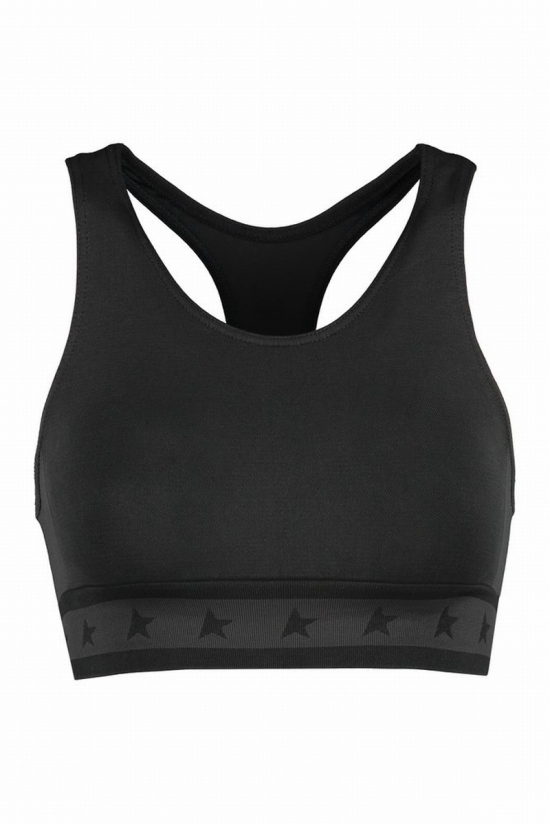 Deluxe Brand Logo Print Sports Bra In Black