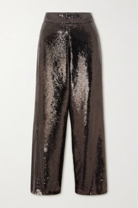 Journey Sequined Crepe Wide-leg Pants In Brown