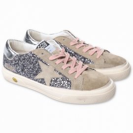 Kids' Sneakers Glitterate In Pelle Con Lacci In Grey