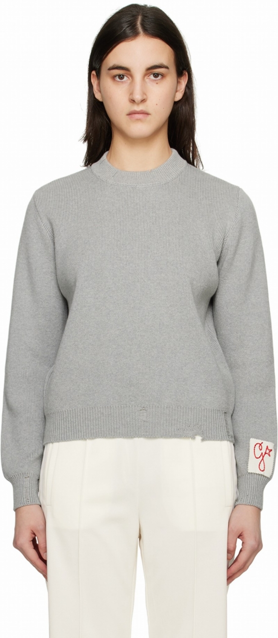 Golden W`s Regular Knit Crew Neck Distressed Cotton In Grey Melange