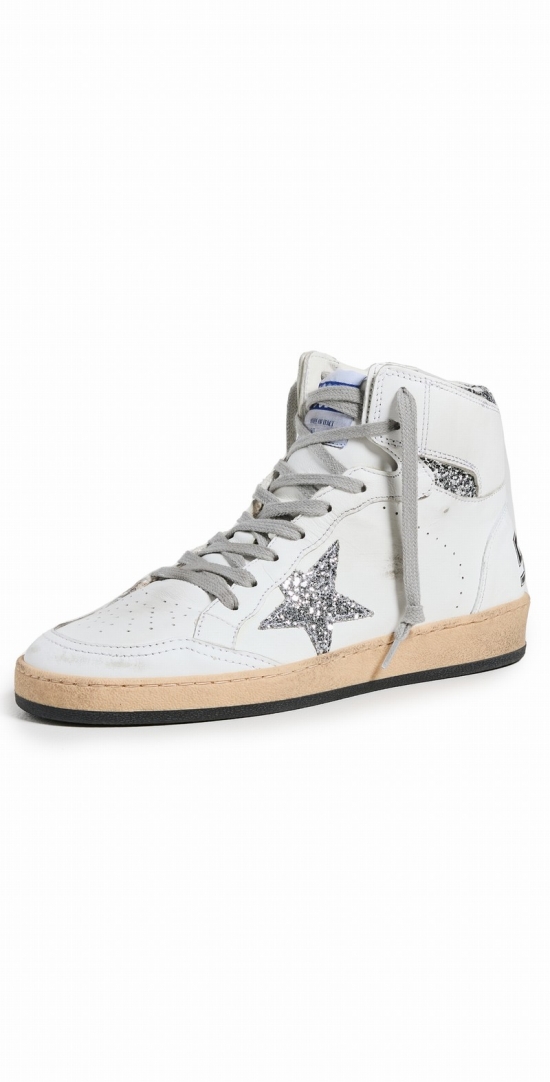 Sky Star Nappa Upper With Serigraph Glitter Star And Ankle In White Silver