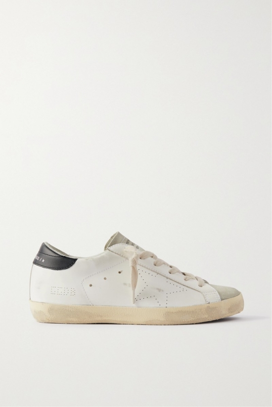 Super-star Distressed Leather And Suede Sneakers In White