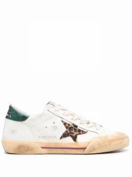 Women Super Star Penstar Drummed Leather Upper Leo Horsy Star Vintage Low Top Sneakers In Cream/beige Brown Leo/green