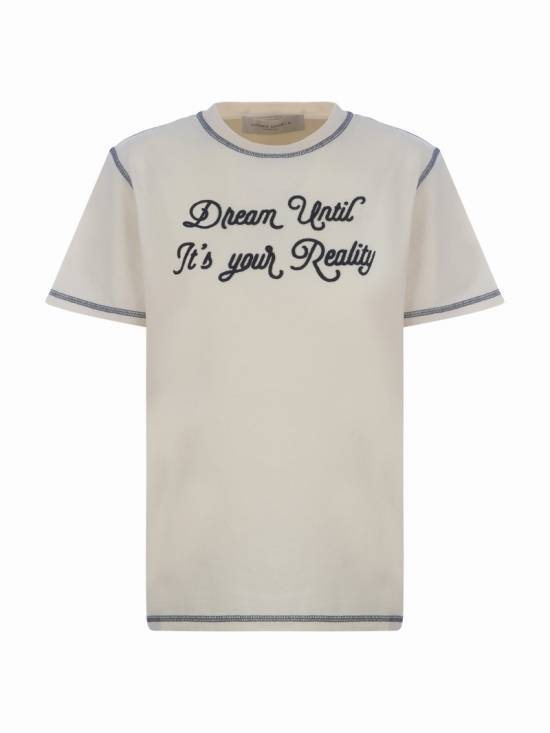 Journey W`s T-shirt Regular Cotton Jersey Dream Embroidery In White