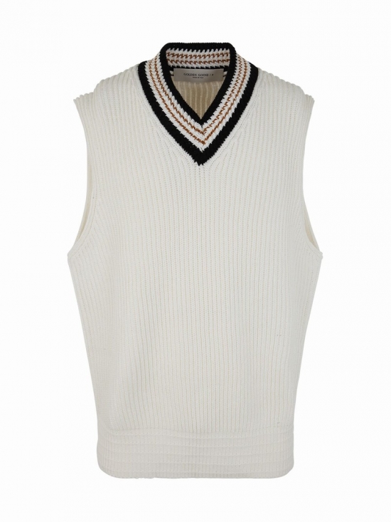 Journey M`s College Knit Cotton V Neck Vest In Papyrus