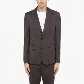 Grey Single-breasted Jacket In Wool In Brown