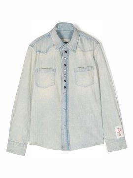 Western Cotton Denim Shirt In Blue