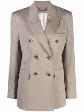 Neutral Double-breasted Wool Blazer In Neutrals