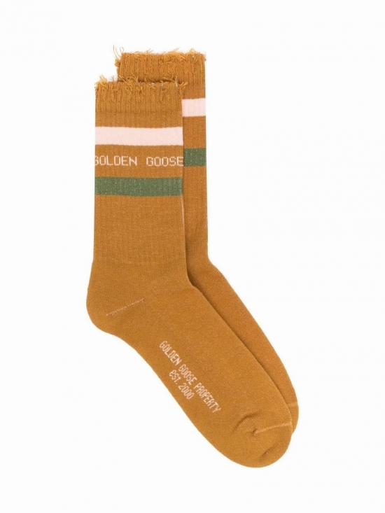 Socks High Rib/ Stripes//ripped In Brown Green Pink