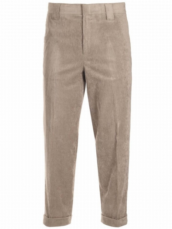 Corduroy Cropped Tapered Trousers In Neutrals