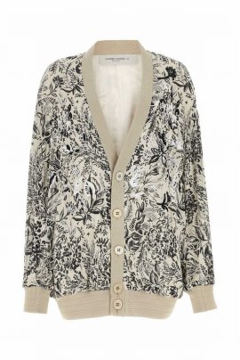 Journey Embroidered Button-front Cardigan In Bone White/black/ecru