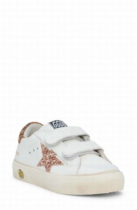 Kids' May School Low Top Sneaker In White/ Peach/ Brown Black Leo