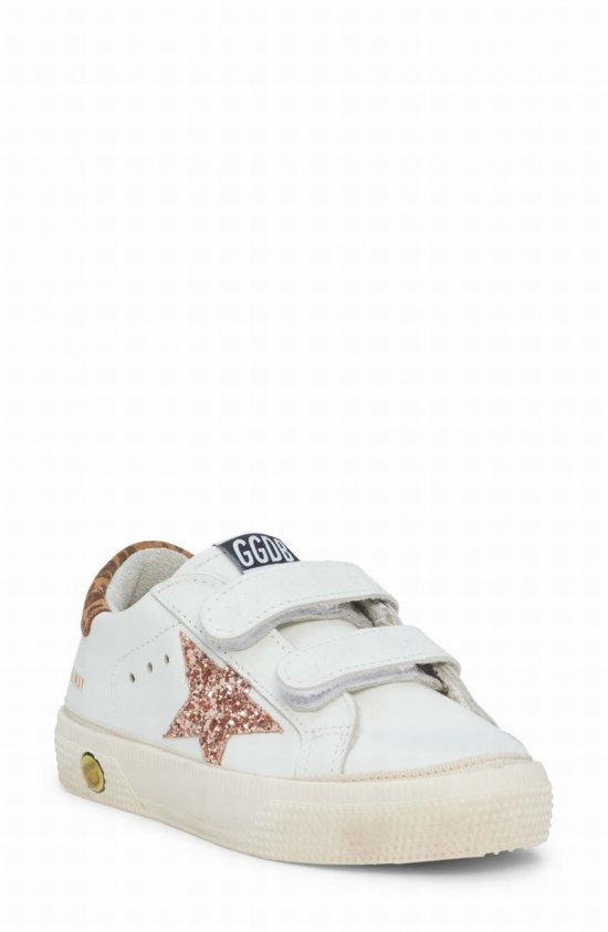 Kids' May School Low Top Sneaker In White/ Peach/ Brown Black Leo