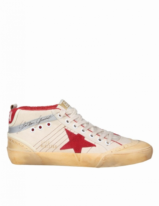 Mid Star Sneakers In Canvas In Beige/red/silver