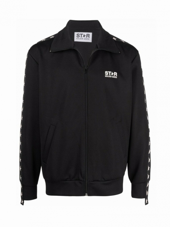 Star/m`s Zipped Track Jacket Denis/technical Jersey/ Logo Star/ Strip In Black White