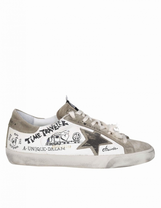 Superstar In Leather And Suede With Applied Graffiti In White