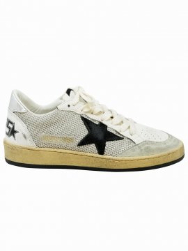 Laminated Silver Leather Ball Star Sneakers In Grigio