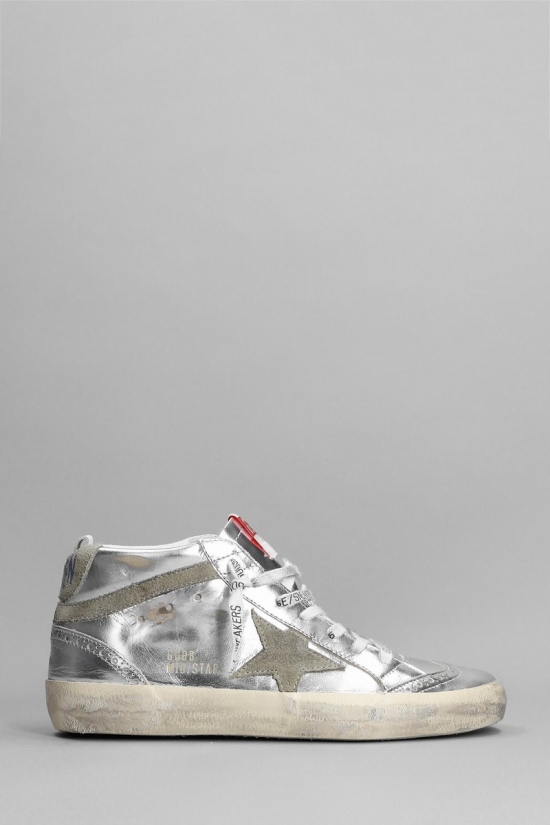Mid Star Sneakers In Silver Leather