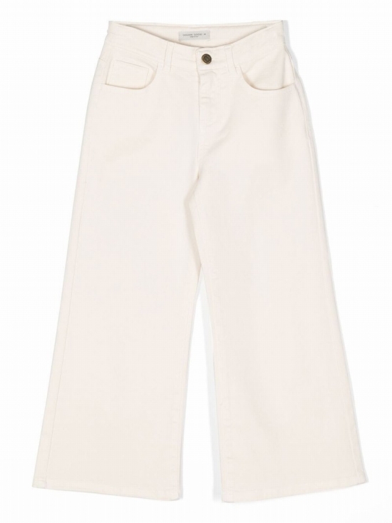 Kids' Wide Leg Stretch Cotton Denim Jeans In Natural